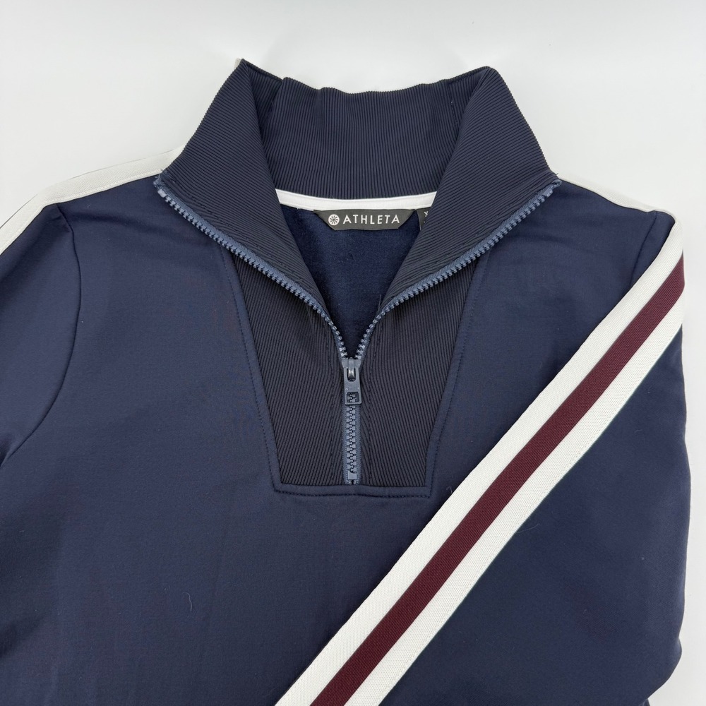 Athleta Womens XS Navy Blue Quarter Zip Racing Stripe Long Sleeve Athletic Dress